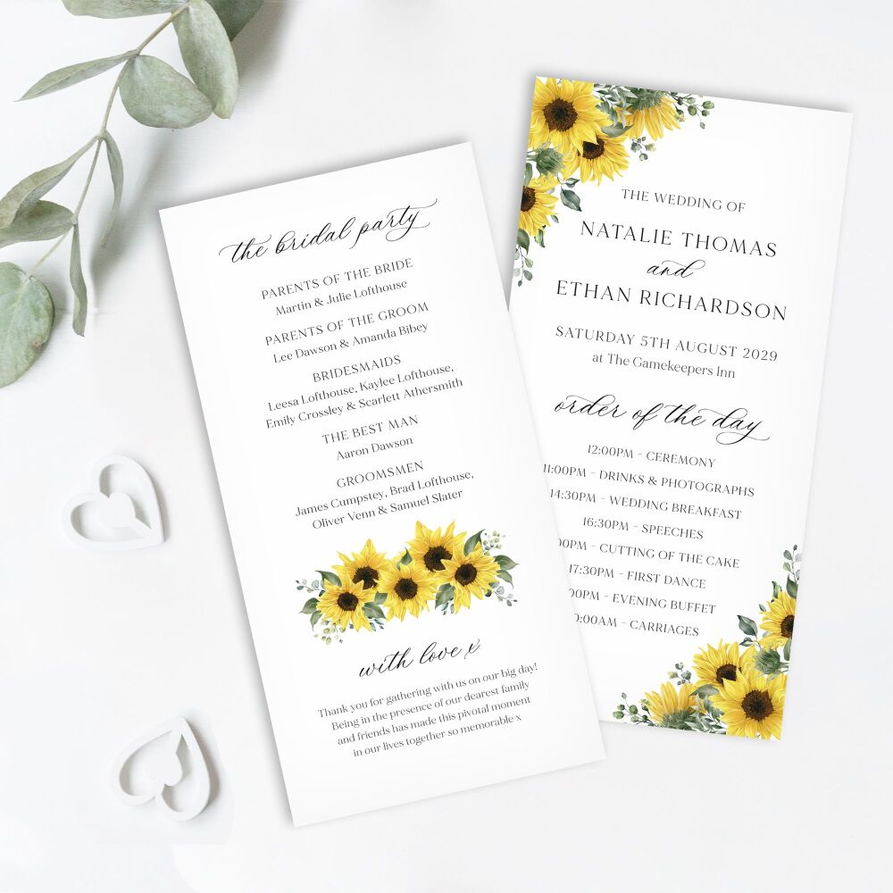 Rustic Sunflowers Order of Service Card