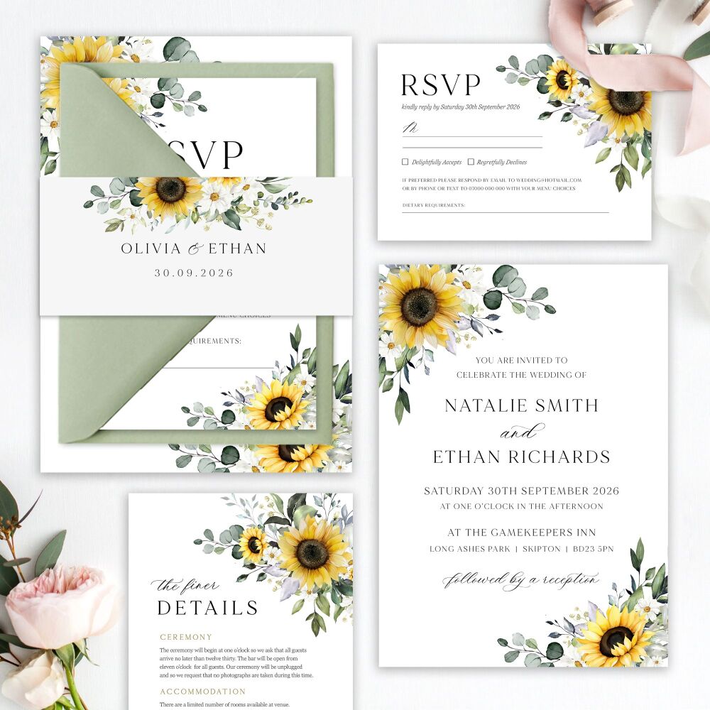 Sunflowers & Daisies Wedding Invitation Sample