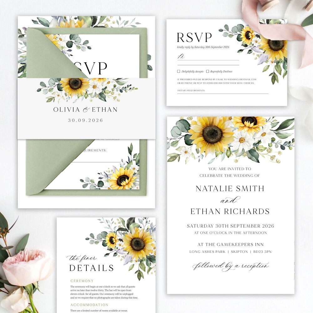 Sunflowers & Daisies Wedding Invitation Sample