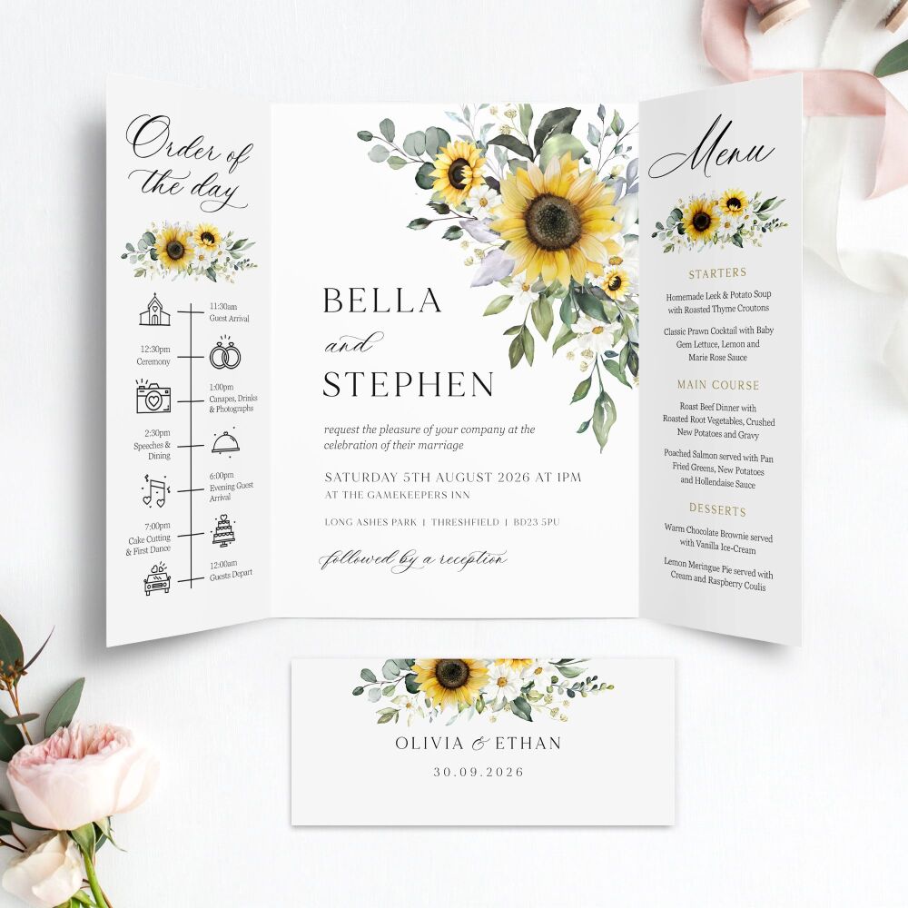 Sunflowers & Daisies Wedding Invitation Sample