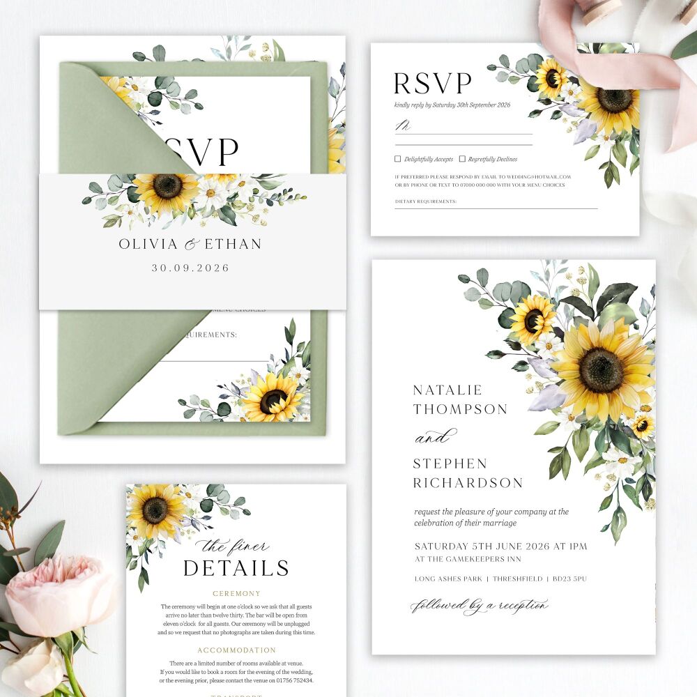 Sunflowers & Daisies Wedding Invitation Sample