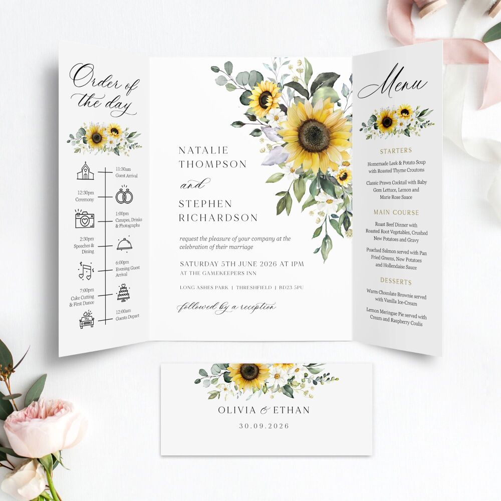 Sunflowers & Daisies Wedding Invitation Sample