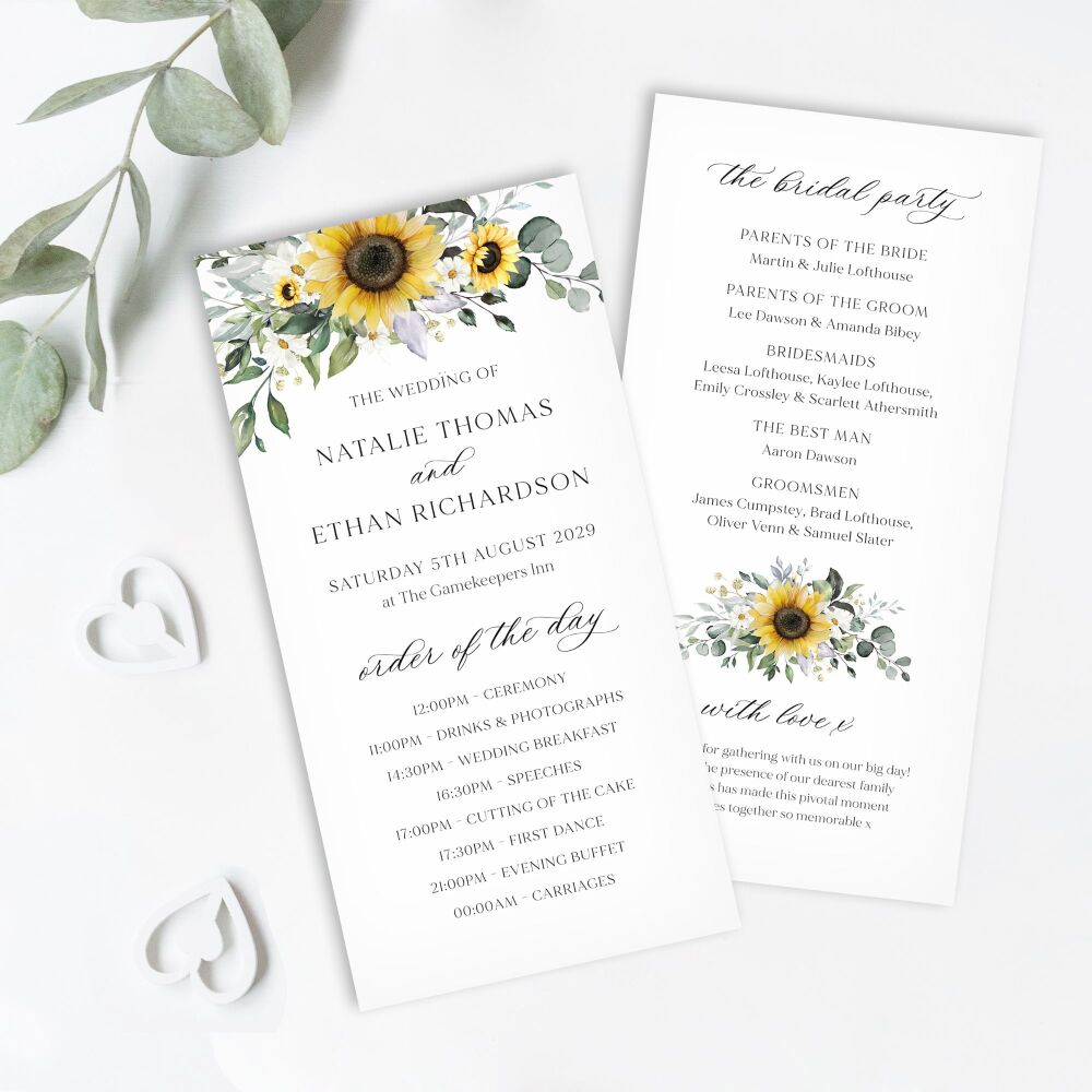 Sunflowers & Daisies Order of Service Card
