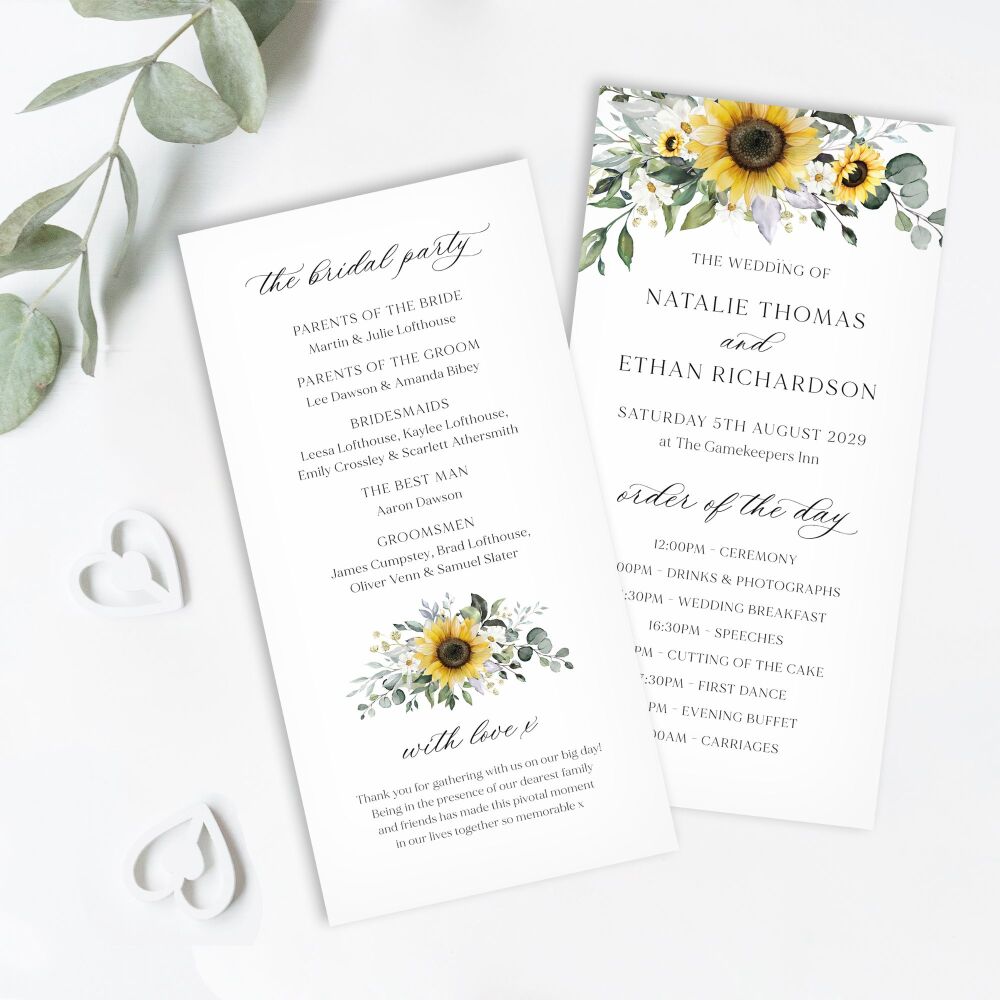 Sunflowers & Daisies Order of Service Card