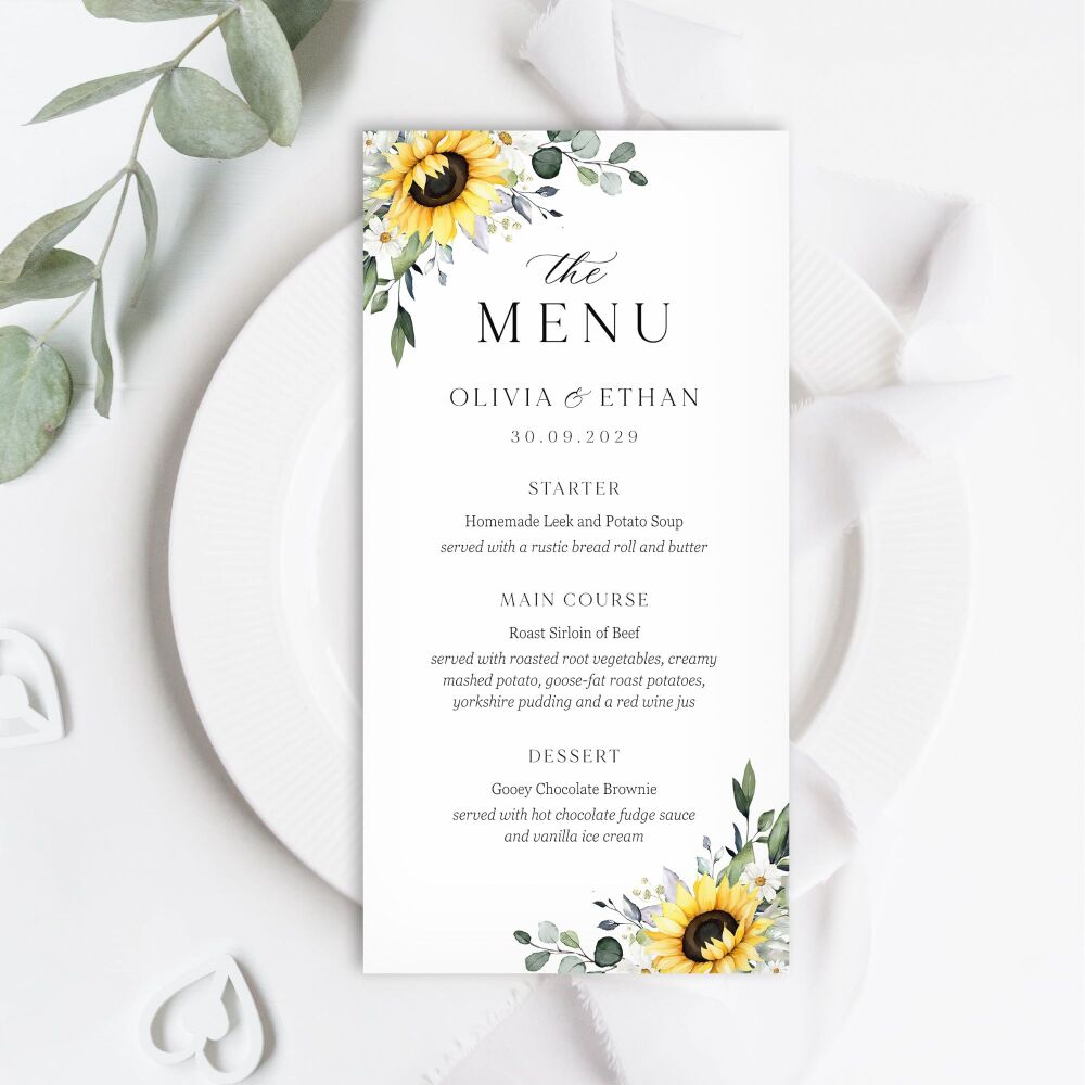 Sunflowers & Daisies Menu