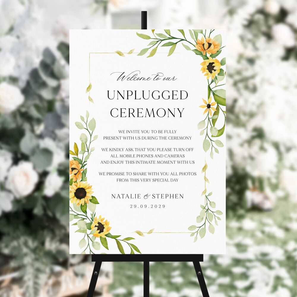 Pretty Sunflowers Unplugged Ceremony Sign