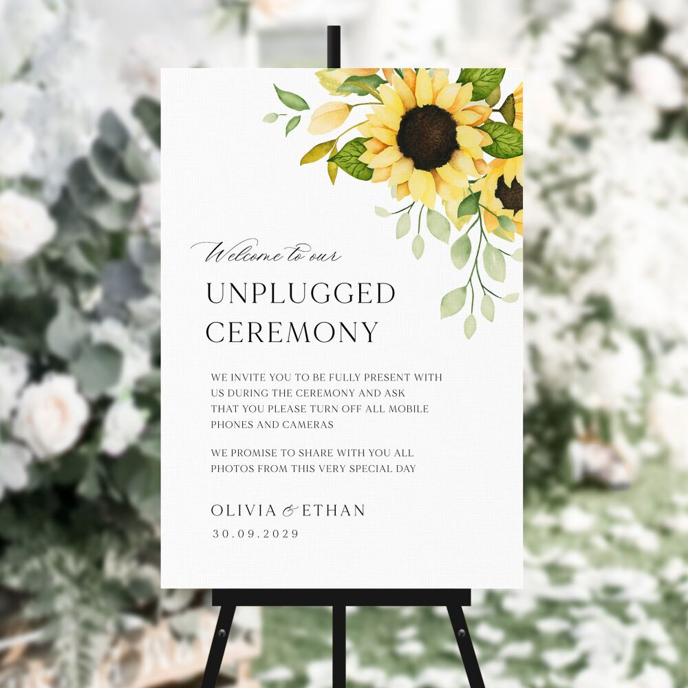 Pretty Sunflowers Unplugged Ceremony Sign