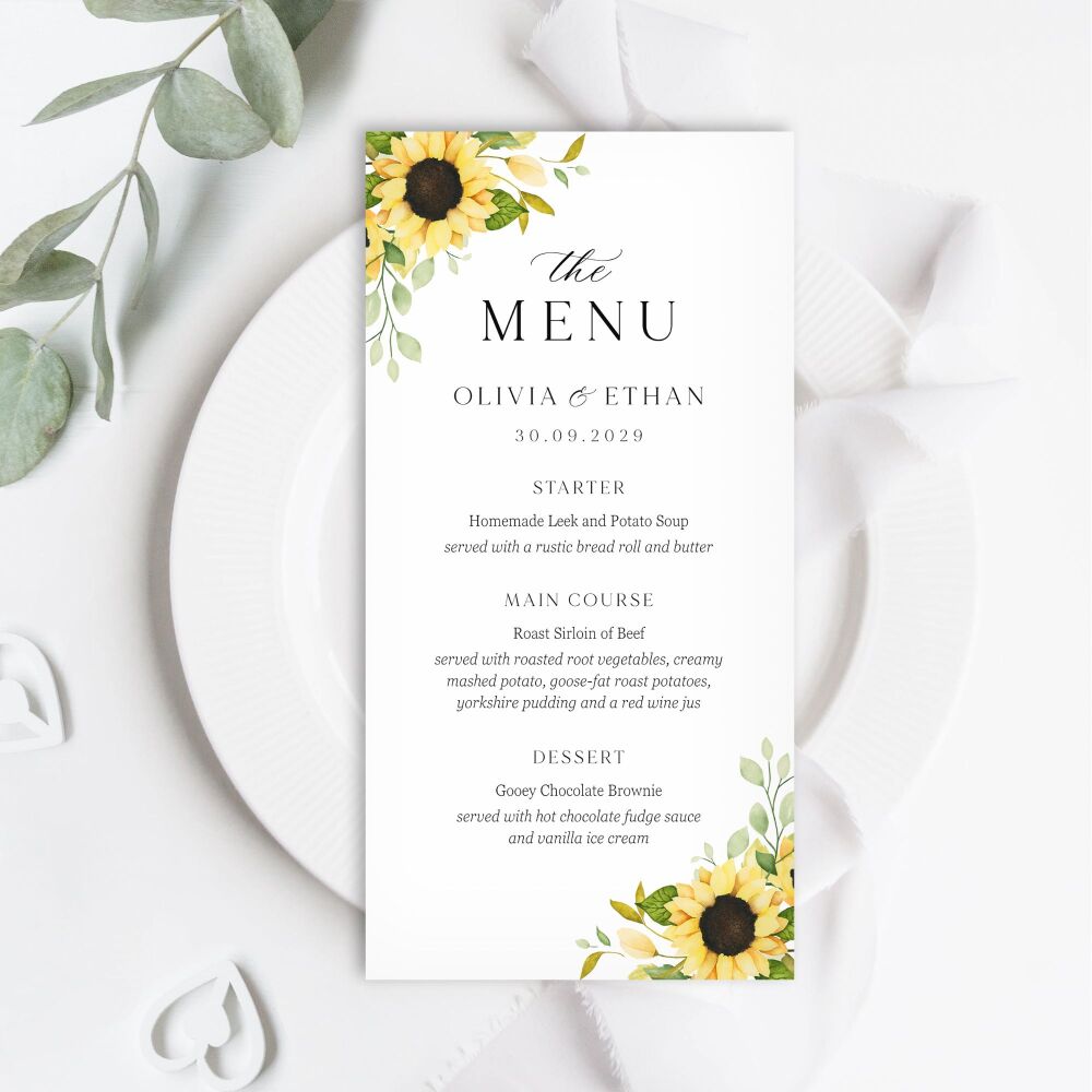 Pretty Sunflowers Menu