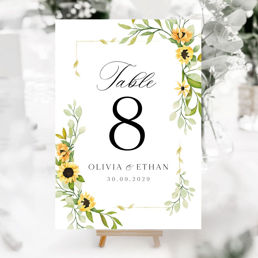 Pretty Sunflowers Table Numbers