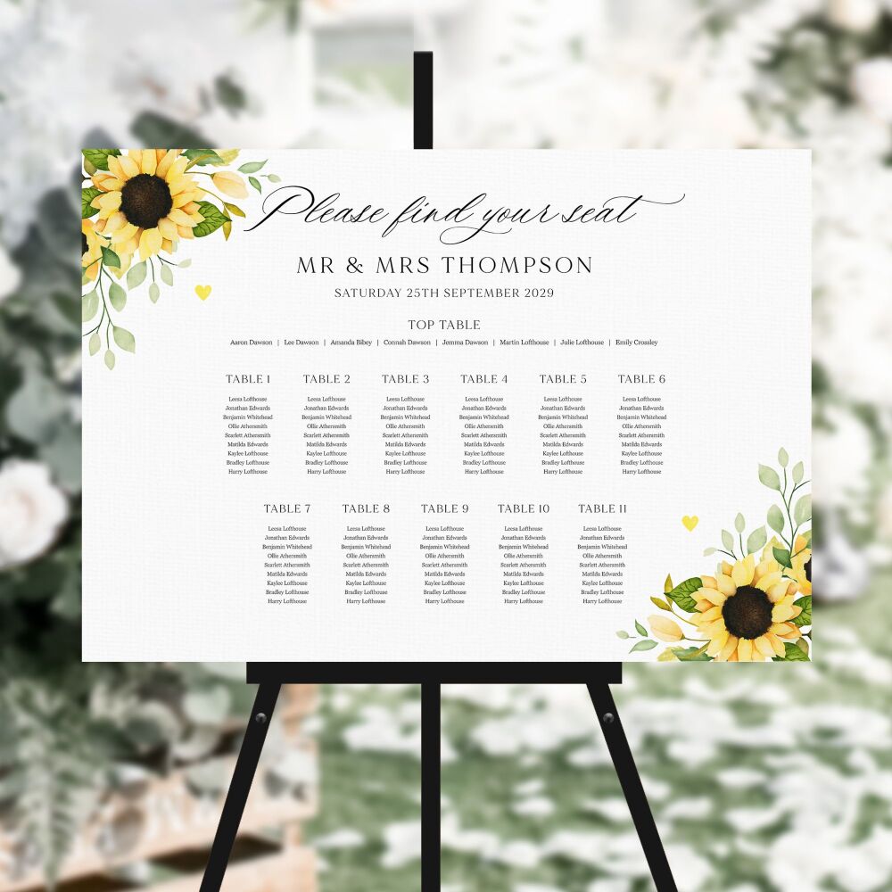 Pretty Sunflowers Table Plan