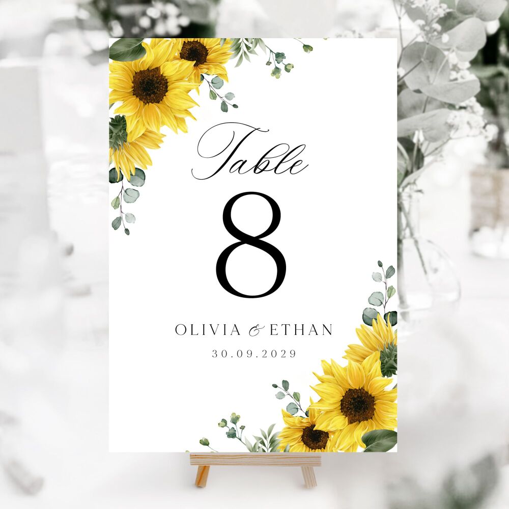 Rustic Sunflowers Table Numbers
