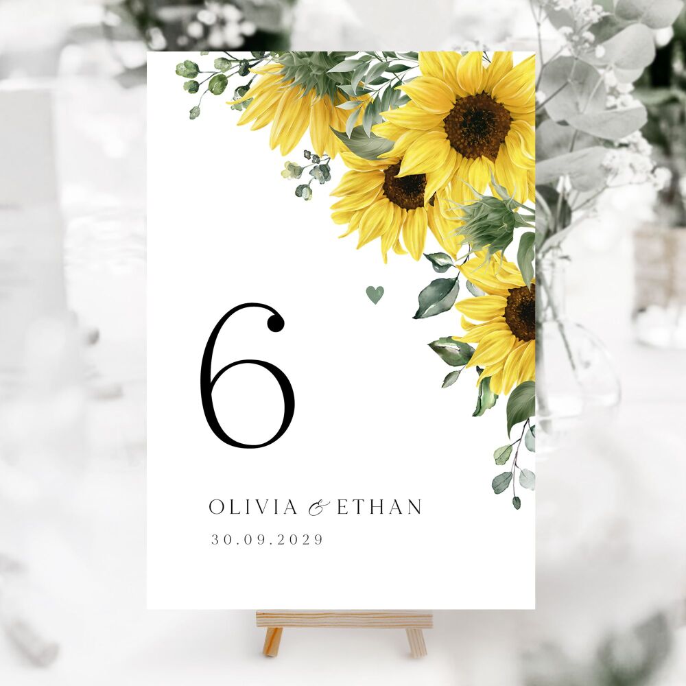 Rustic Sunflowers Table Numbers