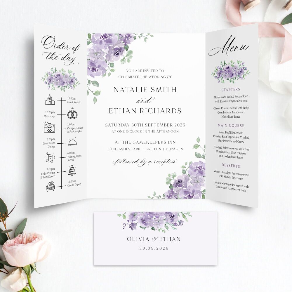 Dusky Mauve Floral Wedding Invitation Sample