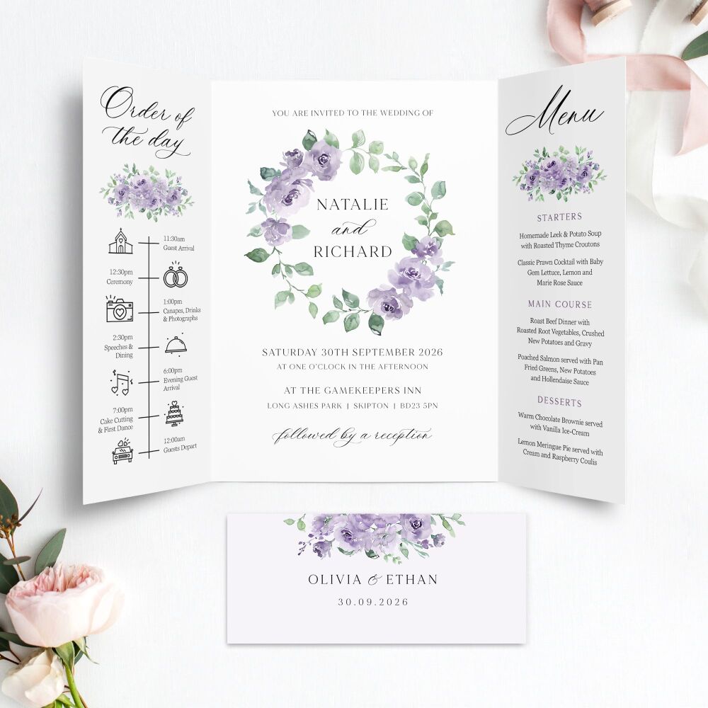 Dusky Mauve Floral Wedding Invitation Sample