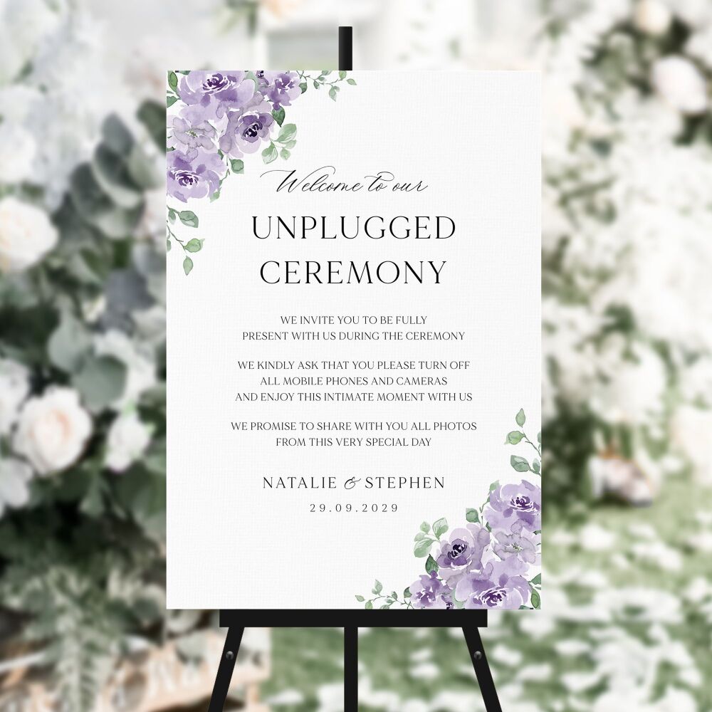 Dusky Mauve Floral Unplugged Ceremony Sign