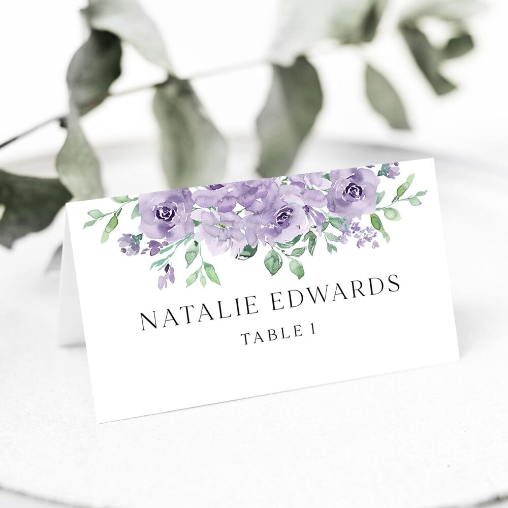 Dusky Mauve Floral Place Name Card