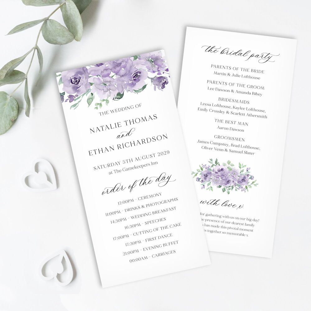 Dusky Mauve Floral Order of Service Card