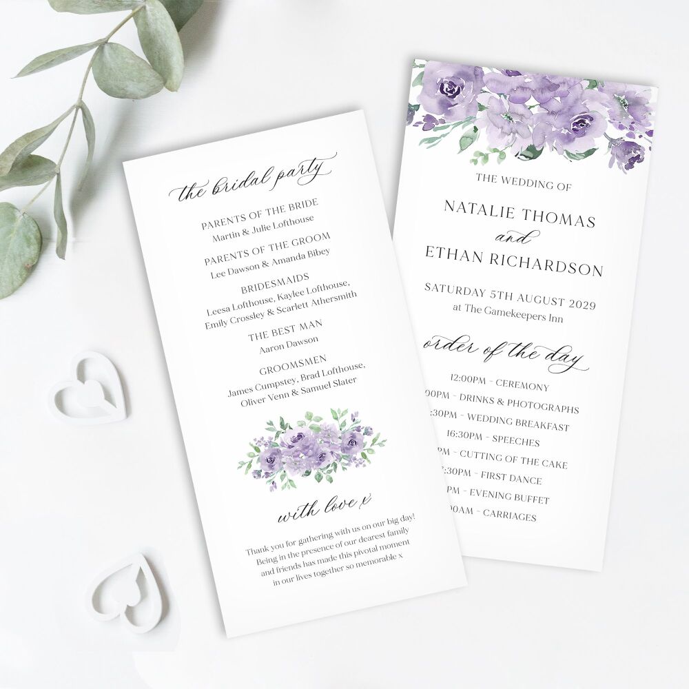 Dusky Mauve Floral Order of Service Card