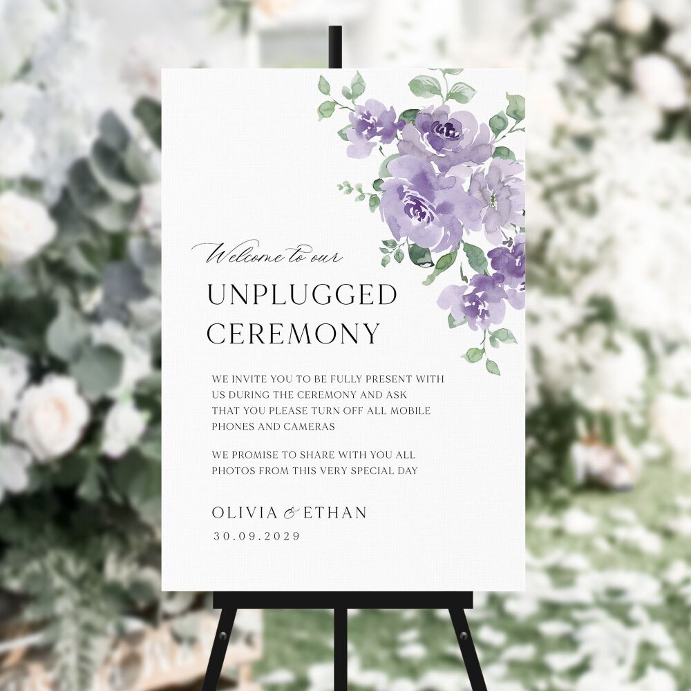 Dusky Mauve Floral Unplugged Ceremony Sign