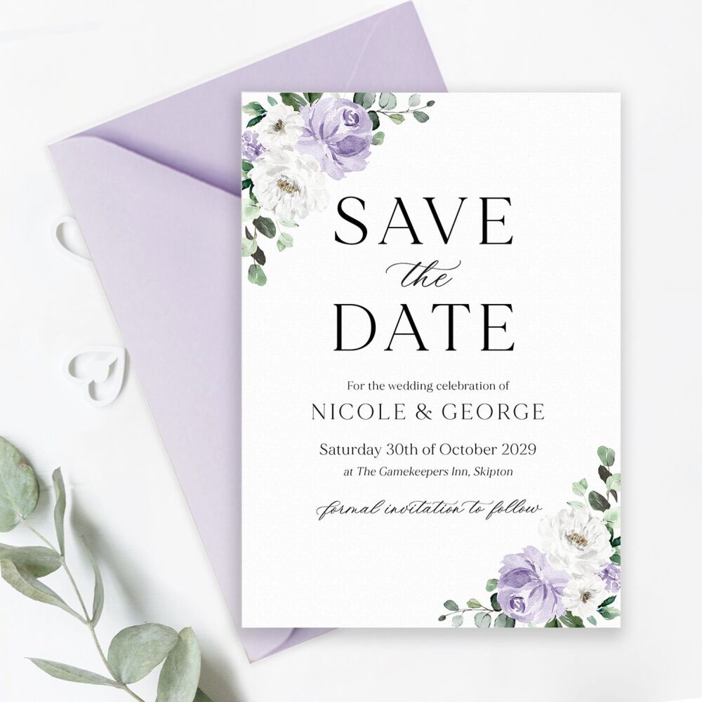 Lilac Florals & Eucalyptus Save the Date