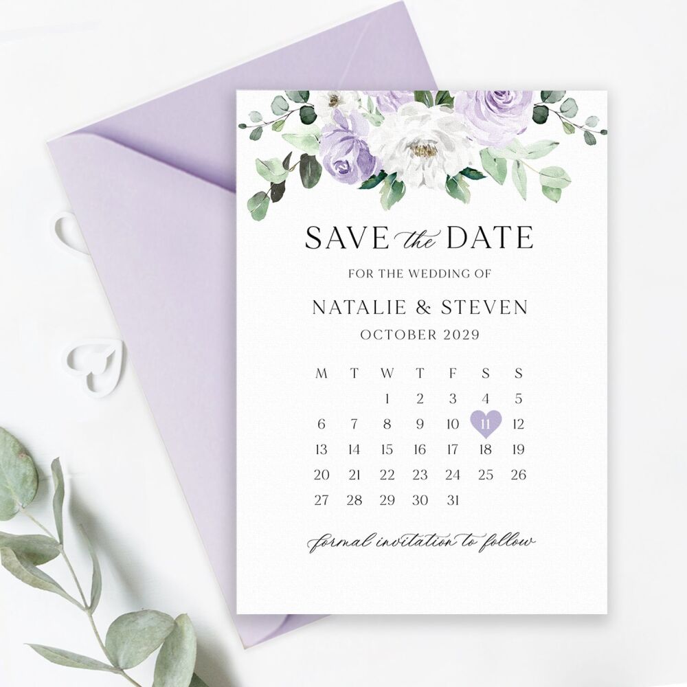 Lilac Florals & Eucalyptus Save the Date