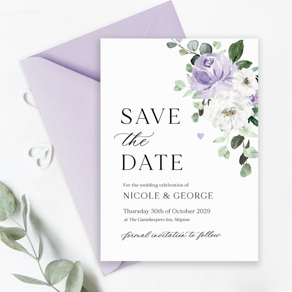 Lilac Florals & Eucalyptus Save the Date