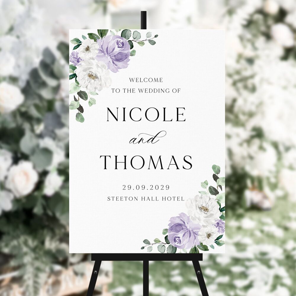 Lilac Florals & Eucalyptus Welcome Sign