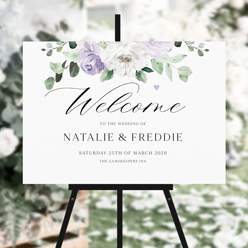 Lilac Florals & Eucalyptus Welcome Sign