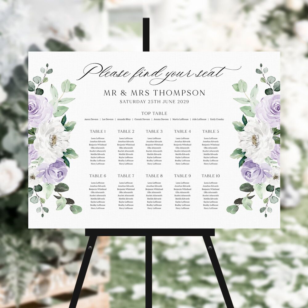 Lilac Florals & Eucalyptus Table Plan