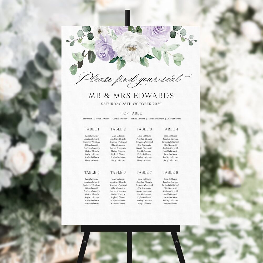 Lilac Florals & Eucalyptus Table Plan