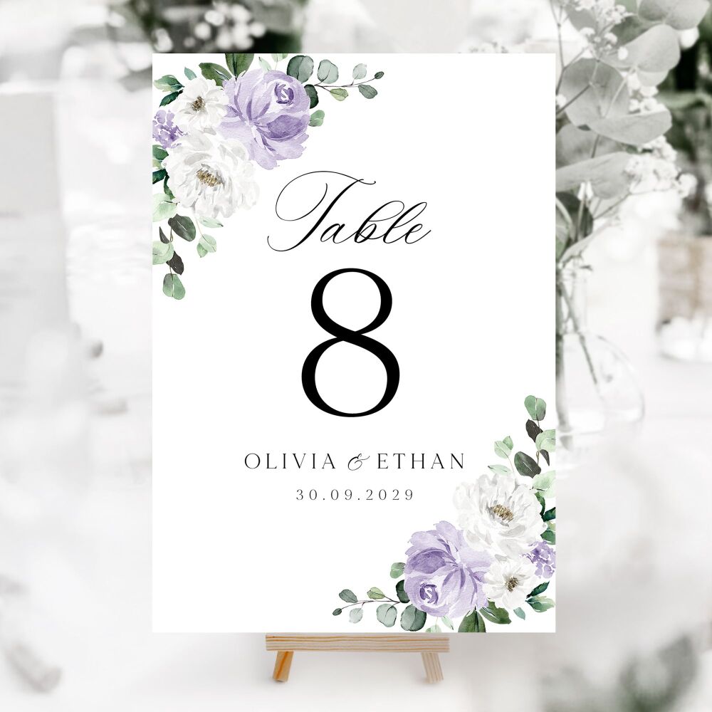 Lilac Florals & Eucalyptus Table Numbers
