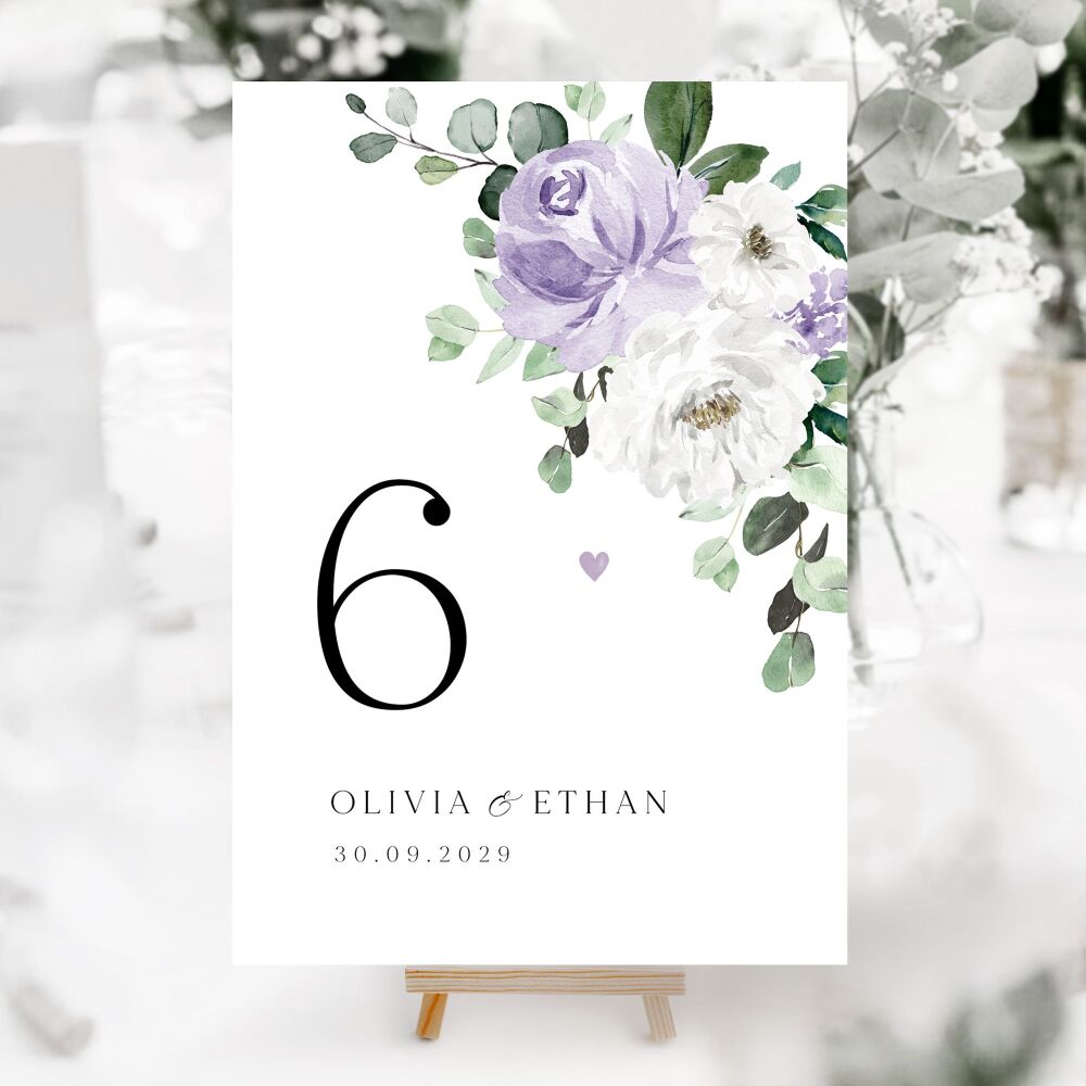 Lilac Florals & Eucalyptus Table Numbers