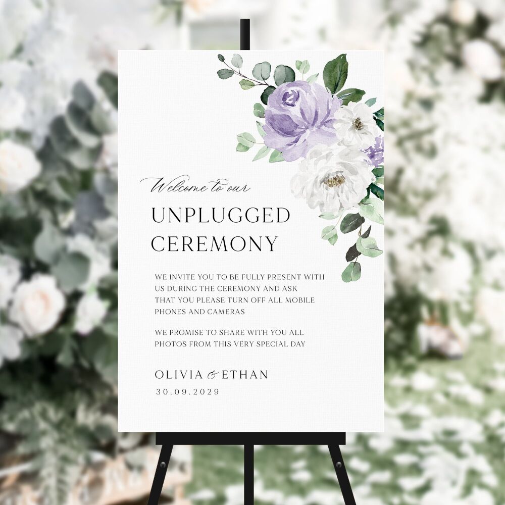 Lilac Florals & Eucalyptus Unplugged Ceremony Sign
