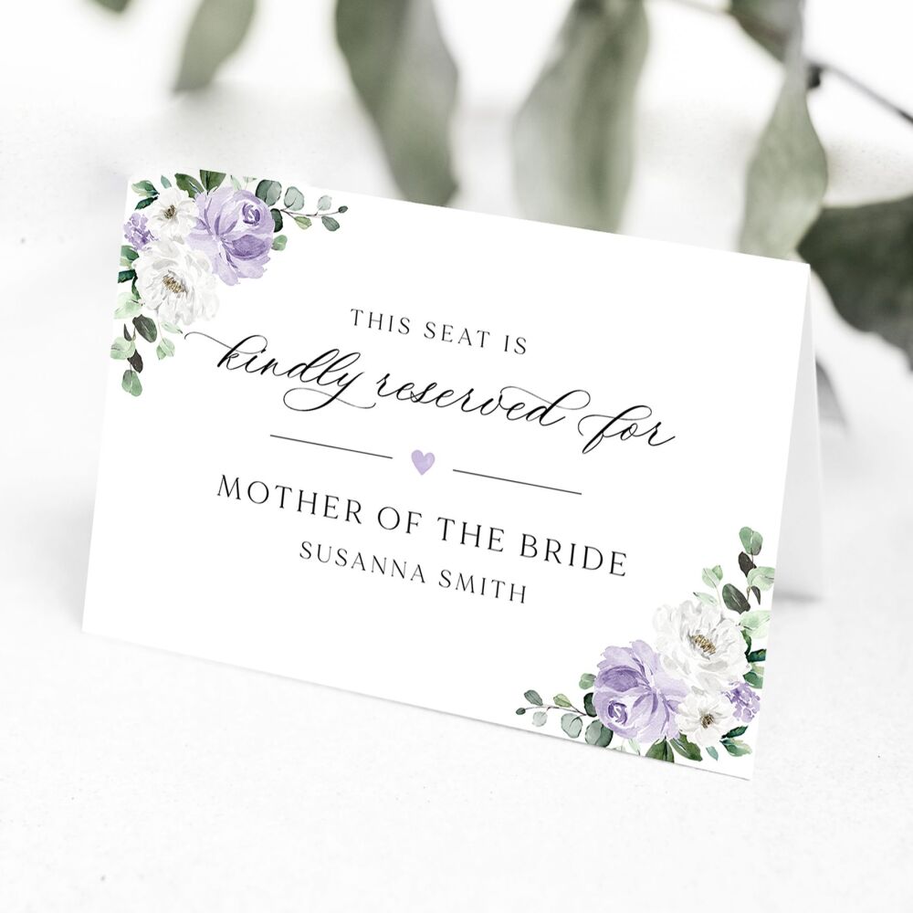 Lilac Florals & Eucalyptus Reserved Seat Card