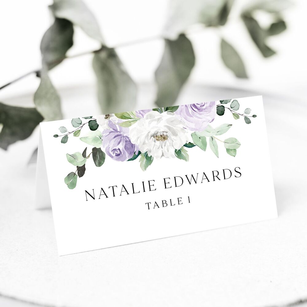 Lilac Florals & Eucalyptus Place Name Card
