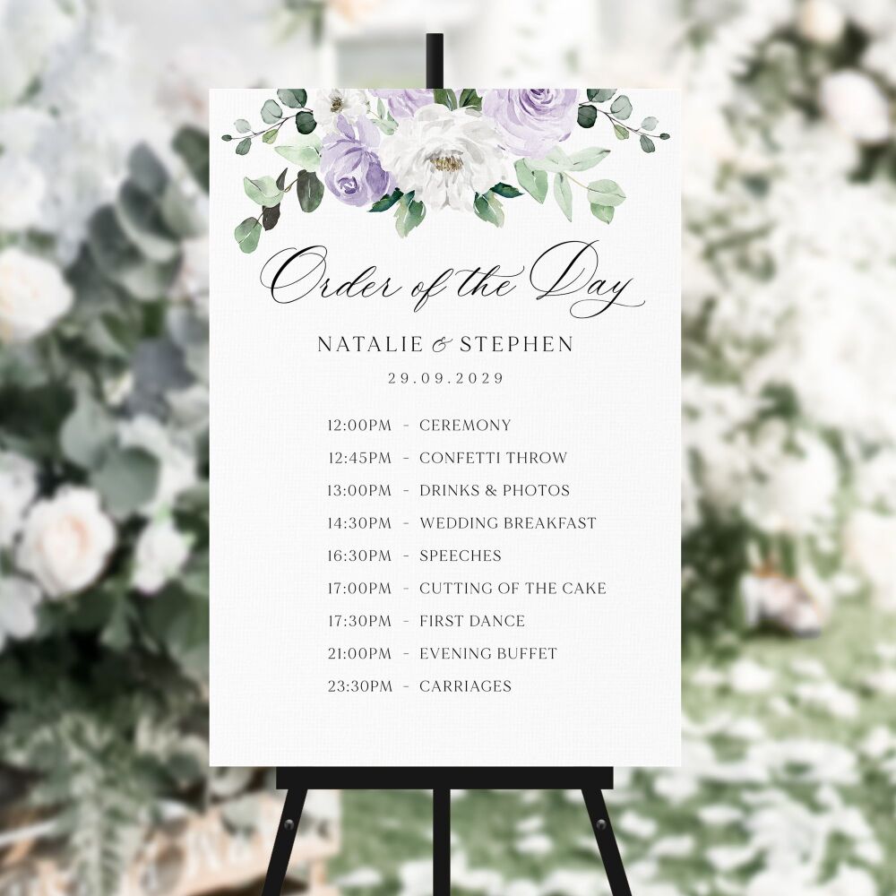 Lilac Florals & Eucalyptus Order of the Day Sign