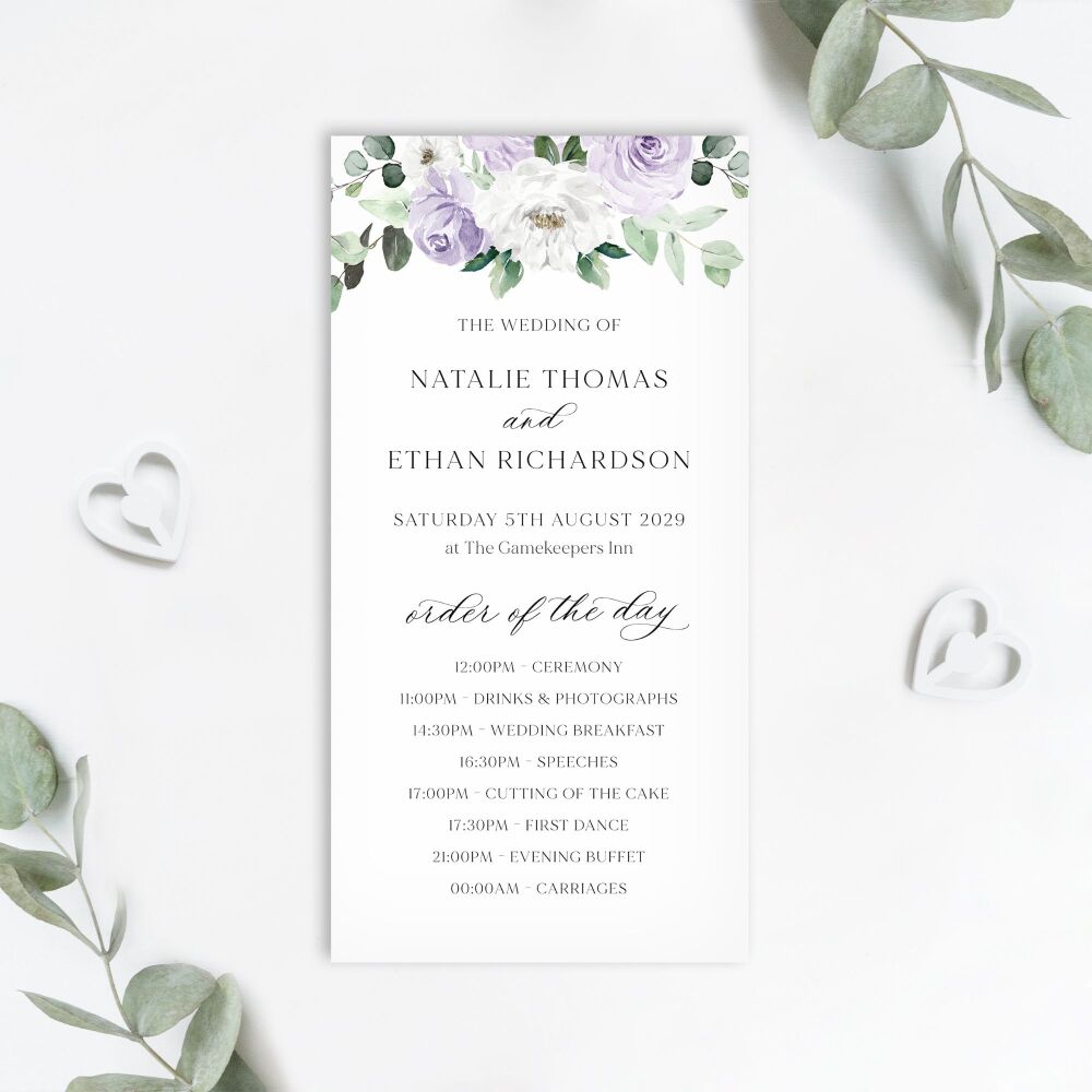 Lilac Florals & Eucalyptus Order of the Day Card