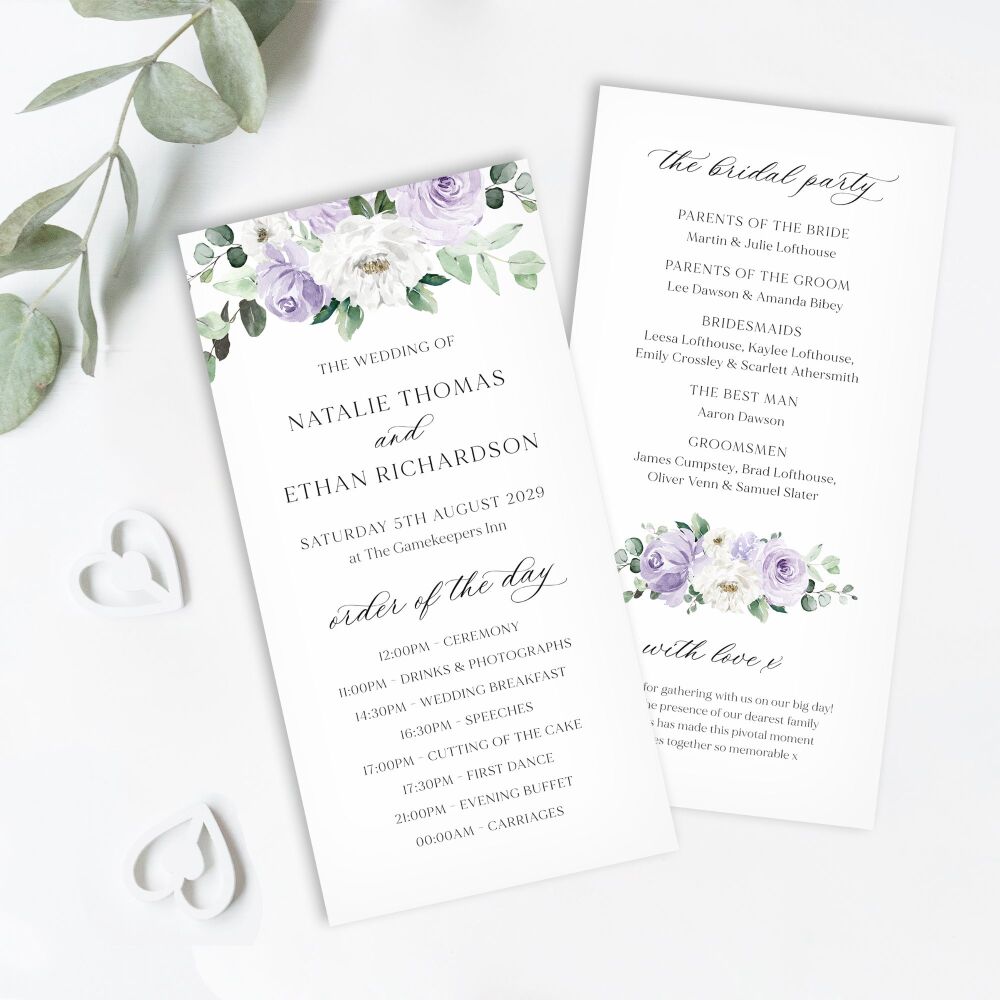 Lilac Florals & Eucalyptus Order of Service Card