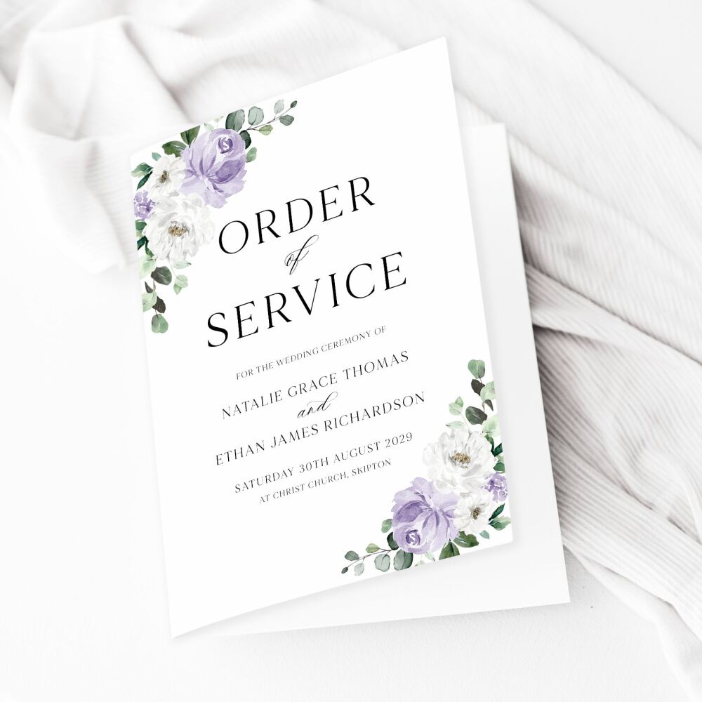 Lilac Florals & Eucalyptus Order of Service Booklet