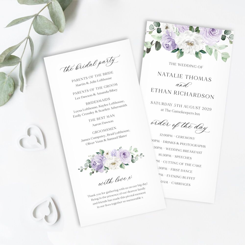 Lilac Florals & Eucalyptus Order of Service Card