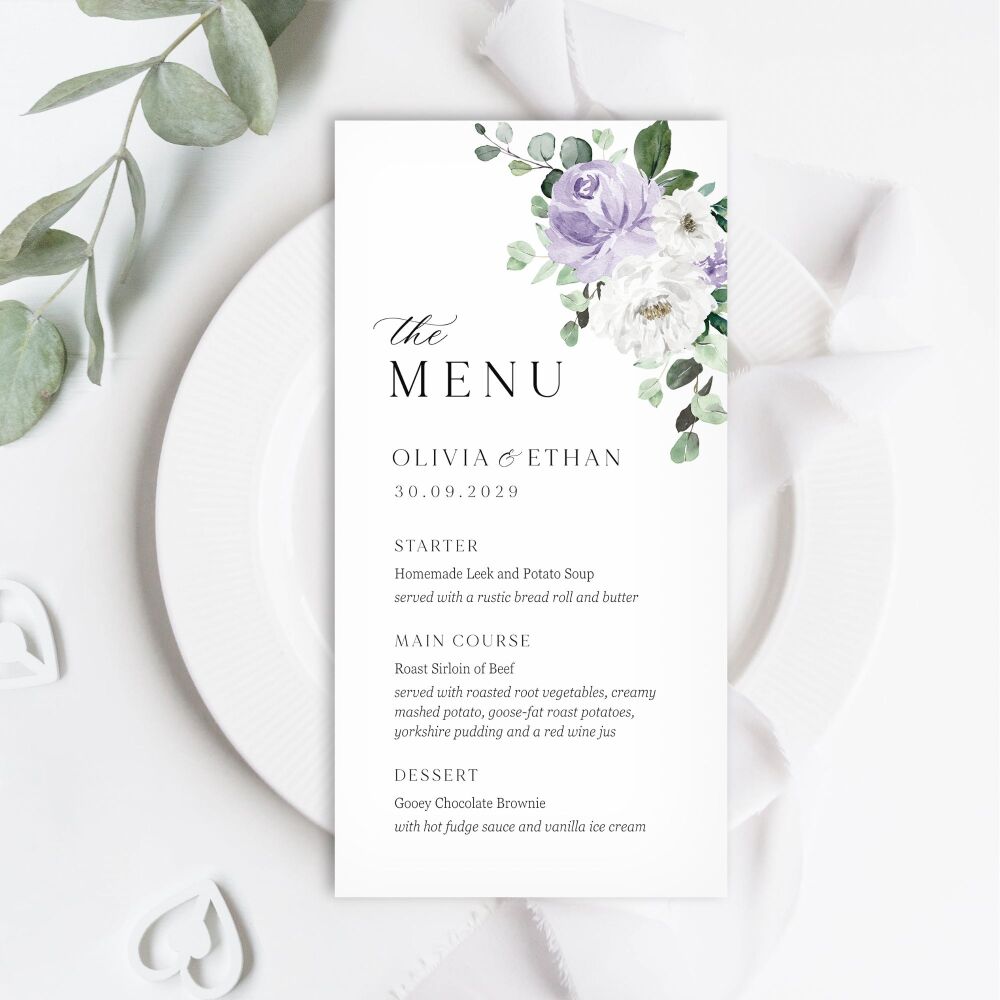 Lilac Florals & Eucalyptus Menu