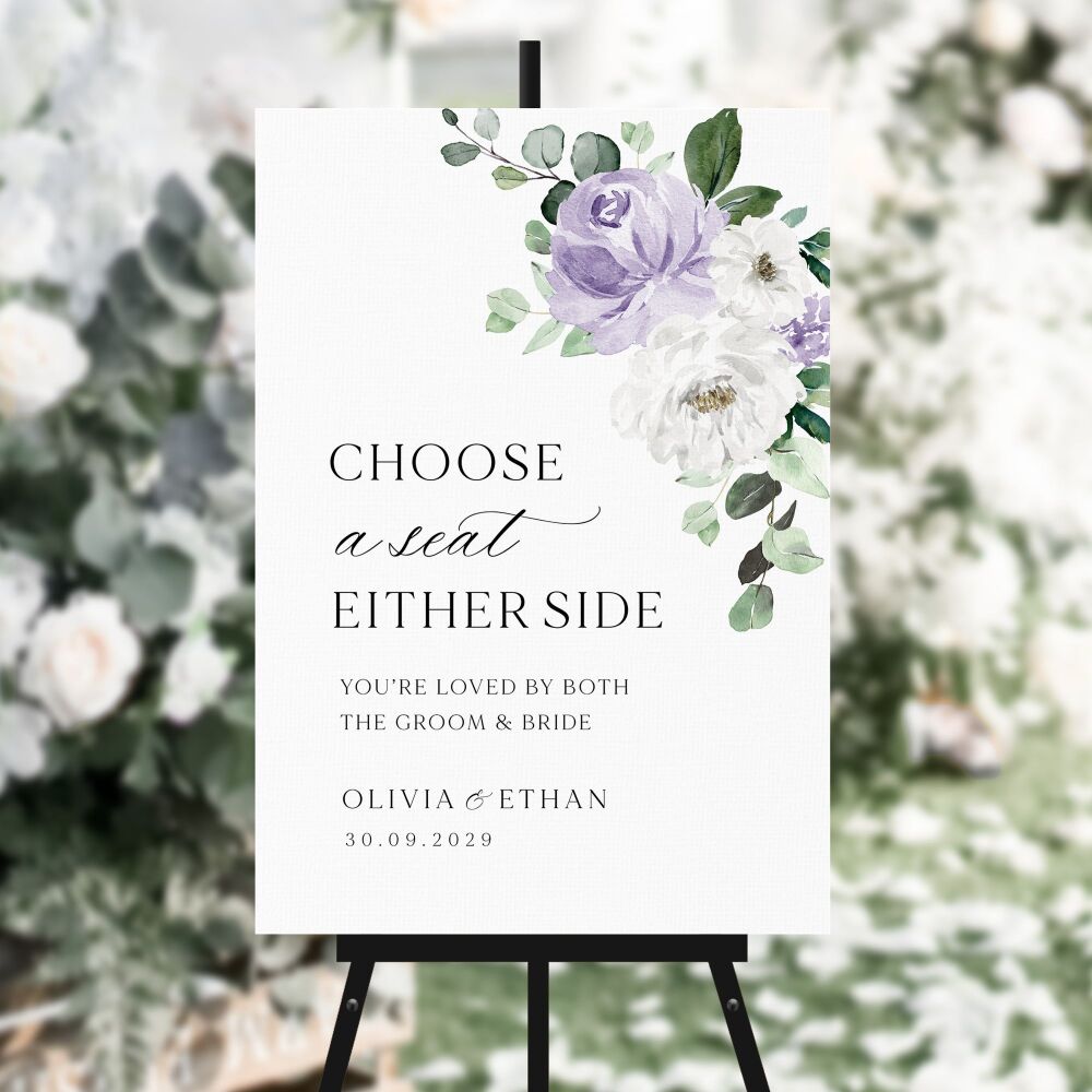 Lilac Florals & Eucalyptus Choose a Seat Sign