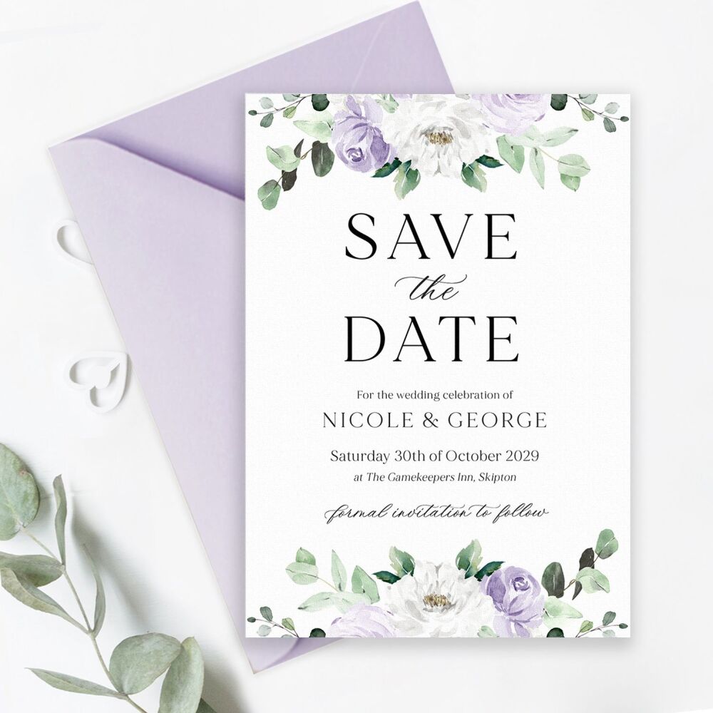 Lilac Florals & Eucalyptus Save the Date