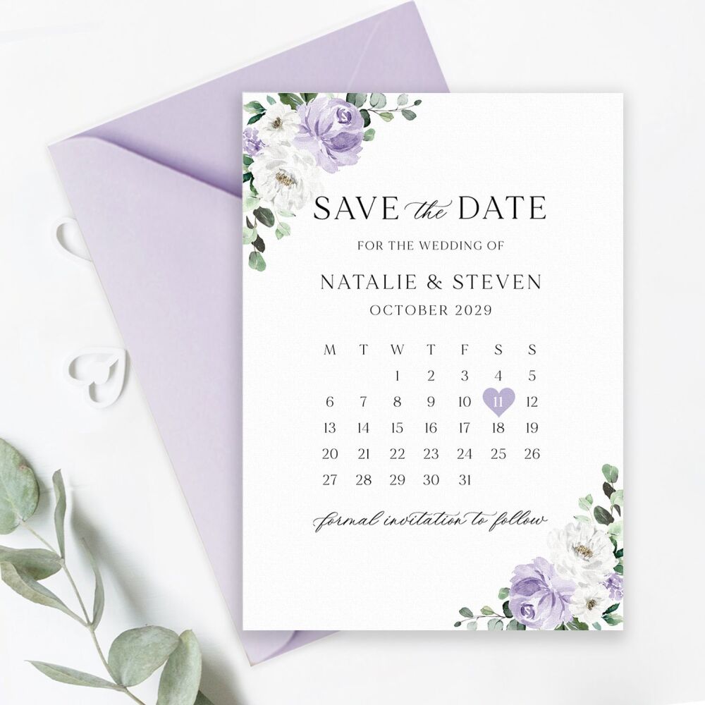 Lilac Florals & Eucalyptus Save the Date