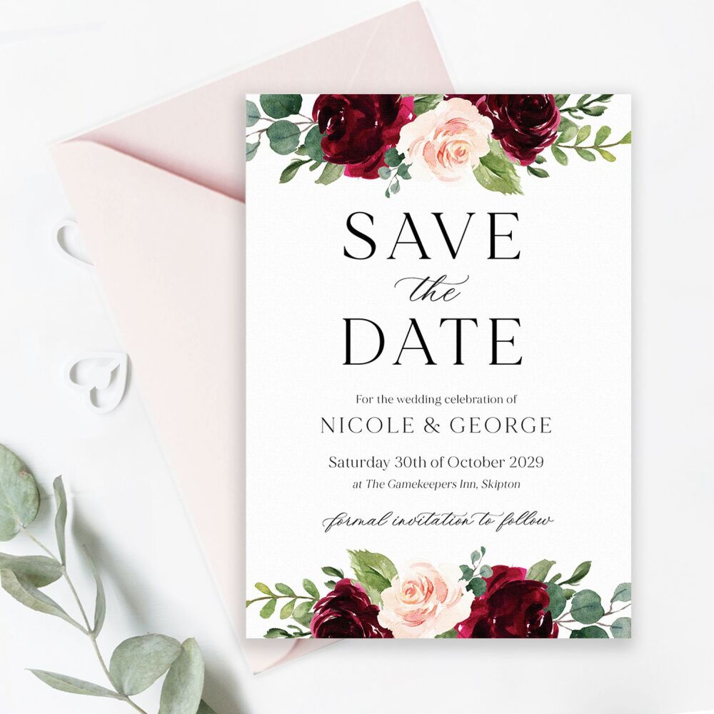 Blush & Burgundy Florals Save the Date