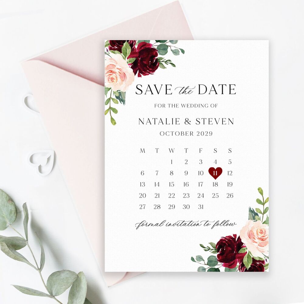Blush & Burgundy Florals Save the Date