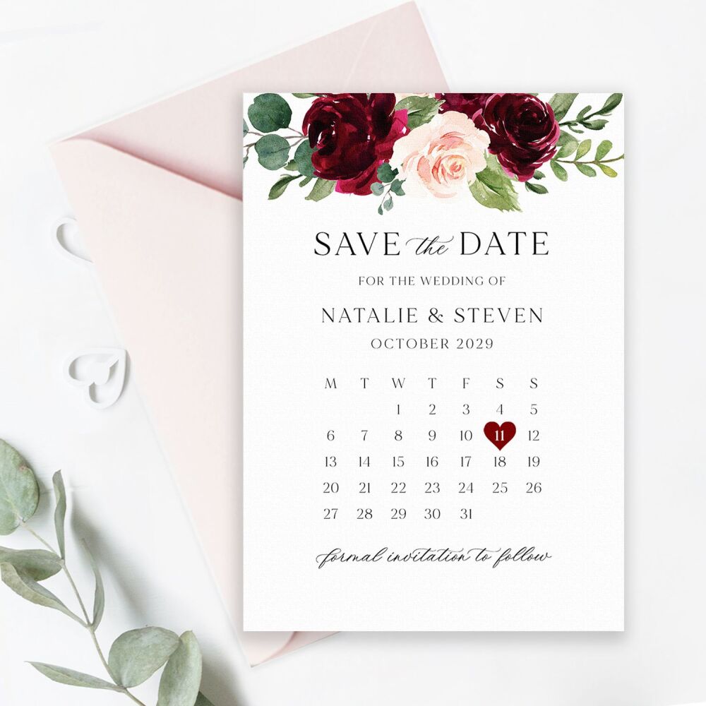 Blush & Burgundy Florals Save the Date