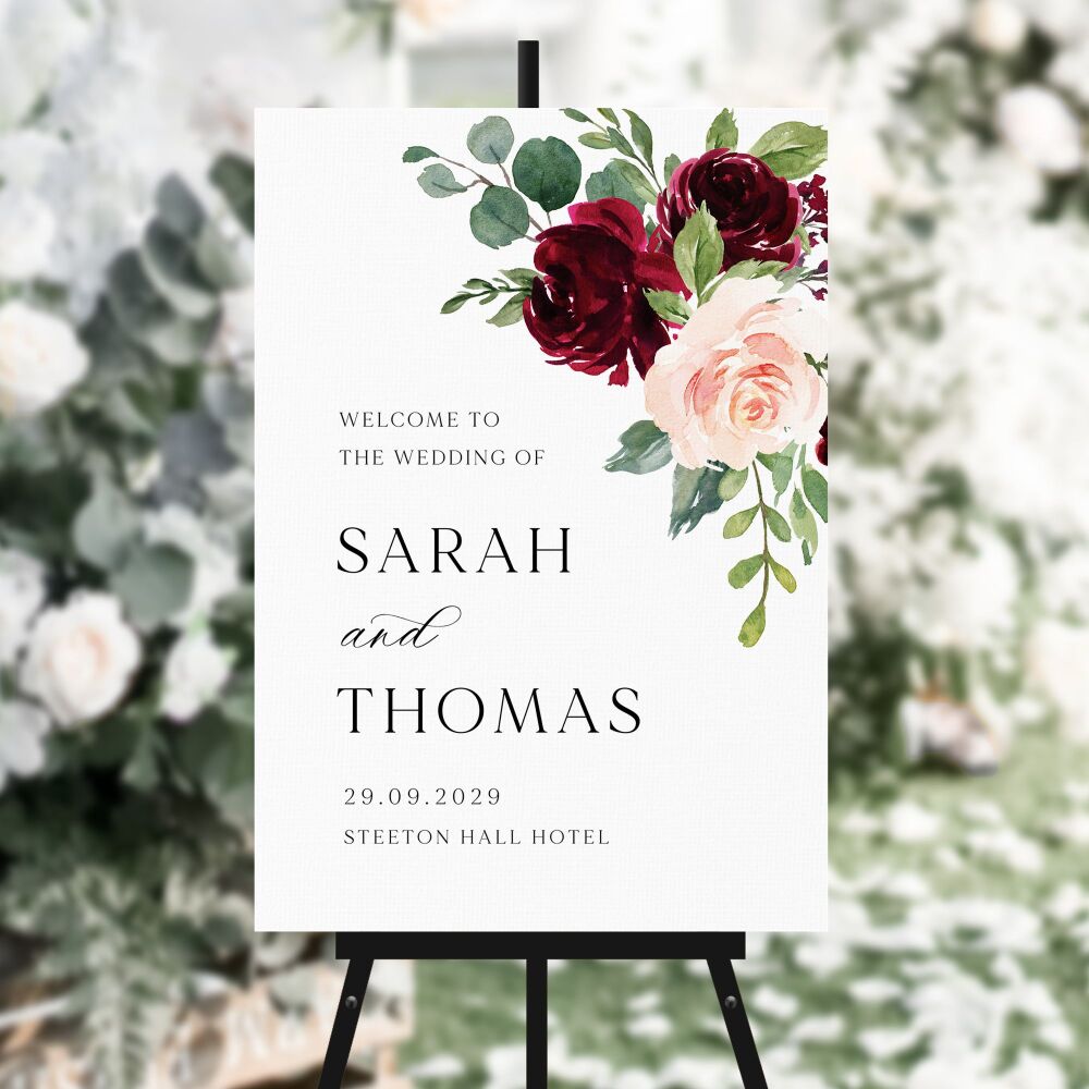 Blush & Burgundy Florals Welcome Sign