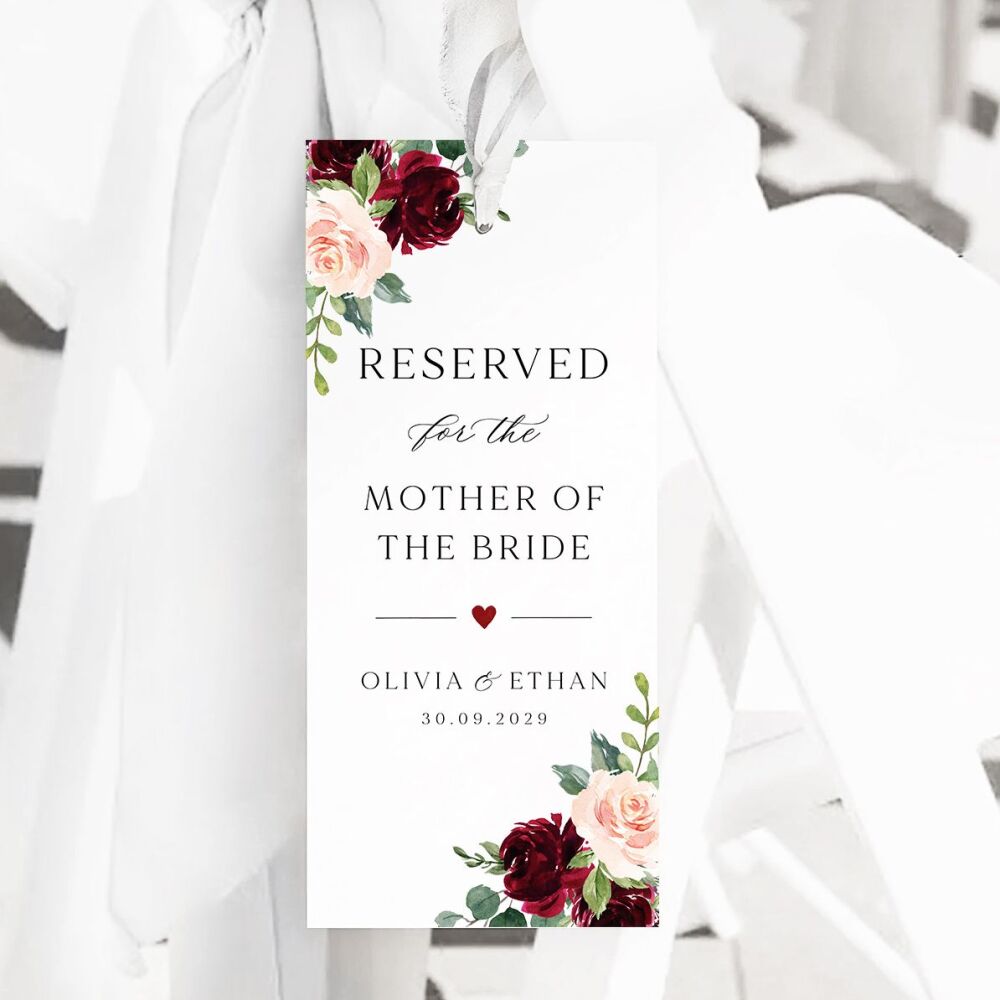 Blush & Burgundy Florals Reserved Seat Tag