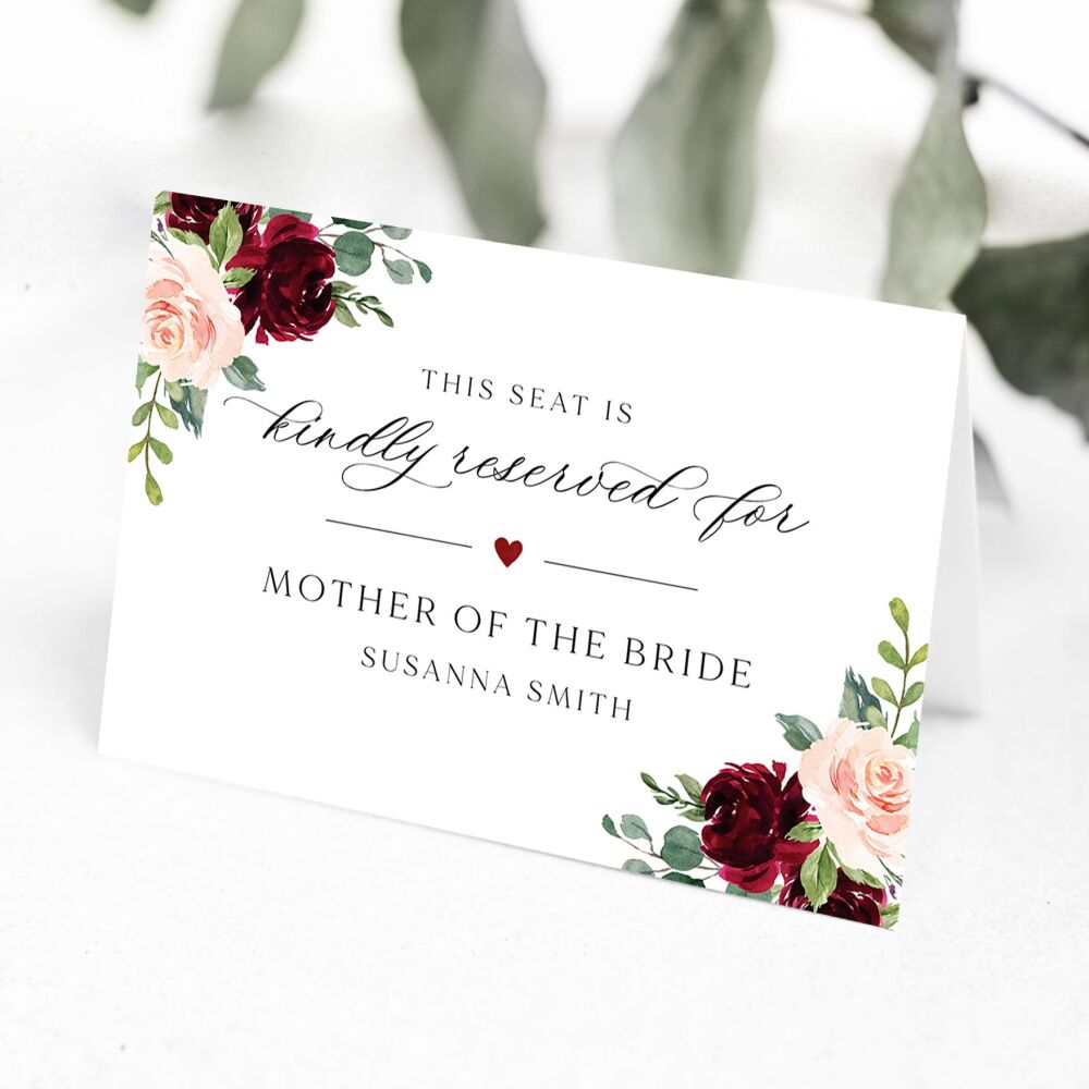Blush & Burgundy Florals Reserved Seat Card